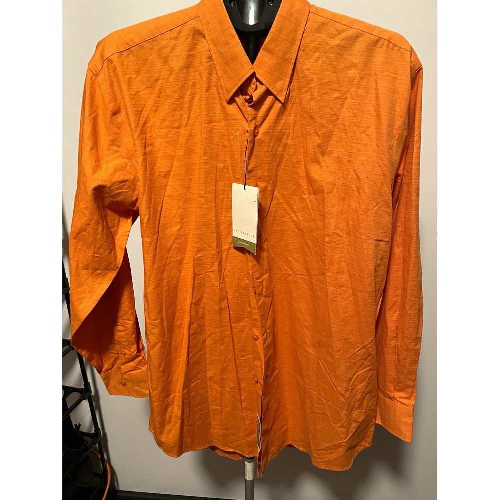 NWT Cutter & Buck Orange Solid Dress Shirt Long Sleeve Point Collar Size M 32/33